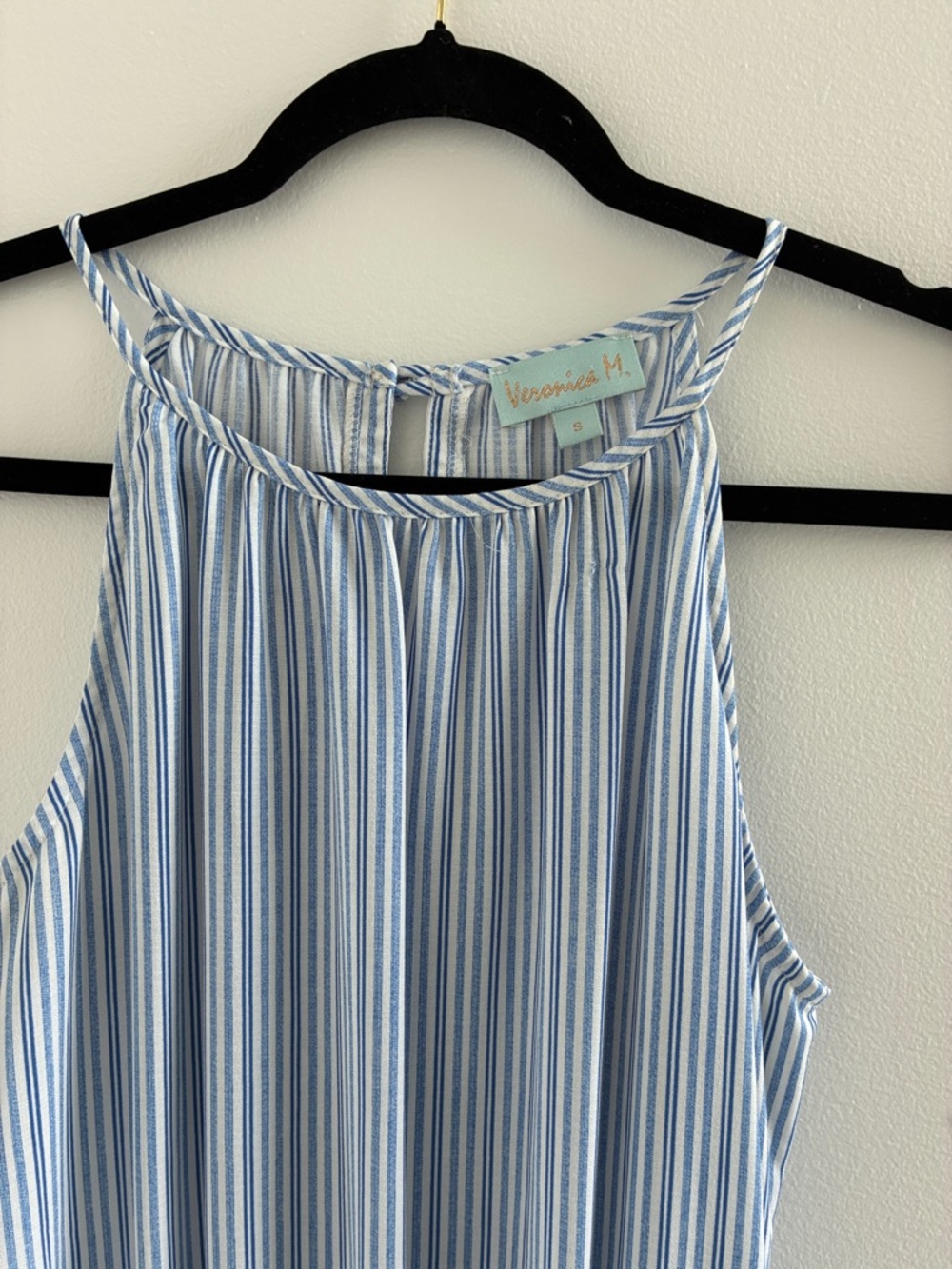 Veronica M Blue and White Striped Halter Mini Dress - Picture 2 of 5